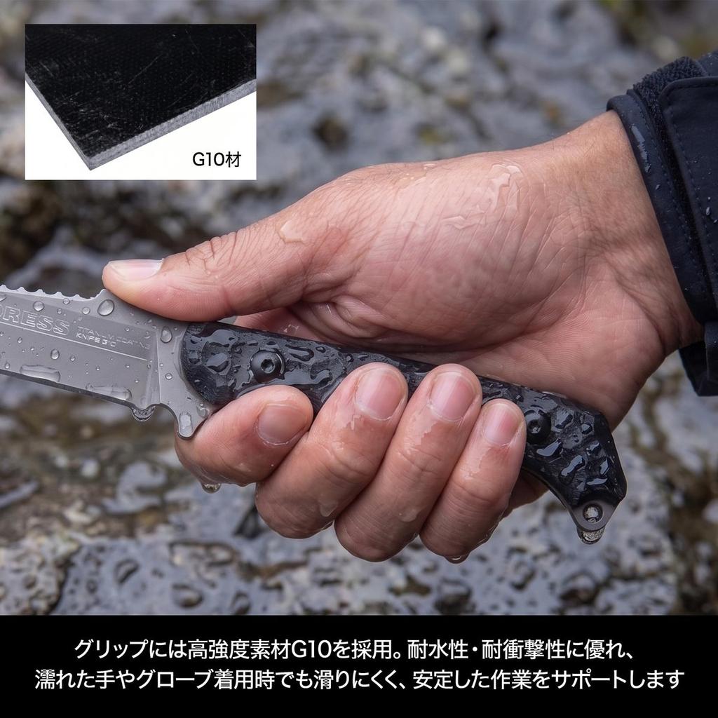 DRESS Titanium Coated Fishing Knife G10 Grip Kydex Sheath 4mm Thickness