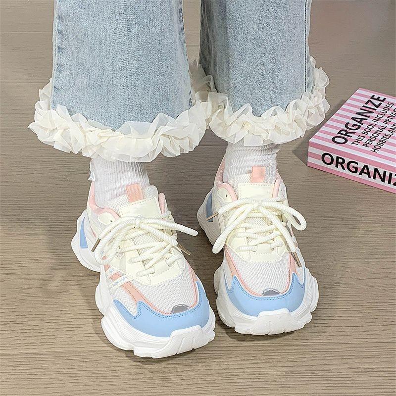 Super fire thick sole heightening dad shoes women's new autumn breathable mesh casual shoes versatile adult sports shoes