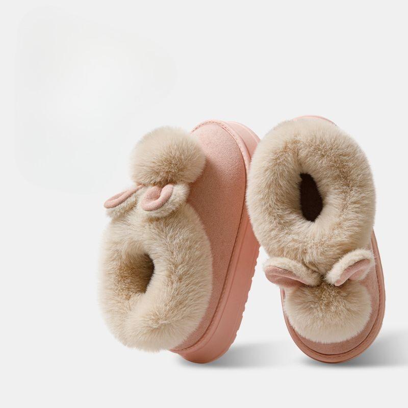 

Милые хлопковые туфли для женщин, плюшевые на толстой подошве, теплые домашние тапочки на каблуках Fits 39-40 розовый