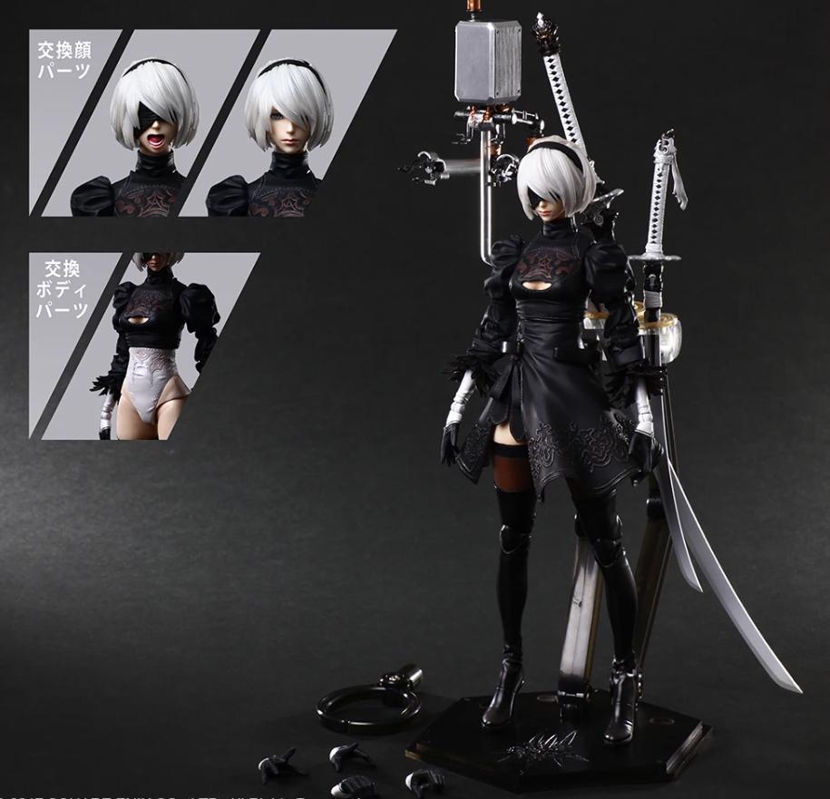Play Arts Kai NieR:Automata 2 Type B 2B Action Figure DX Deluxe Edition Movable PVC Figure Model Toys Joint Movable Doll Gift