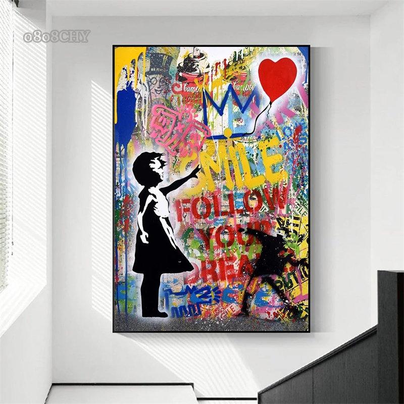 Hot Ball Child Graffit Canvas Painting Banksy Ballon Girl Dream Big Dreams Posters Street Wall Art Pictures Cuadros Home Decor