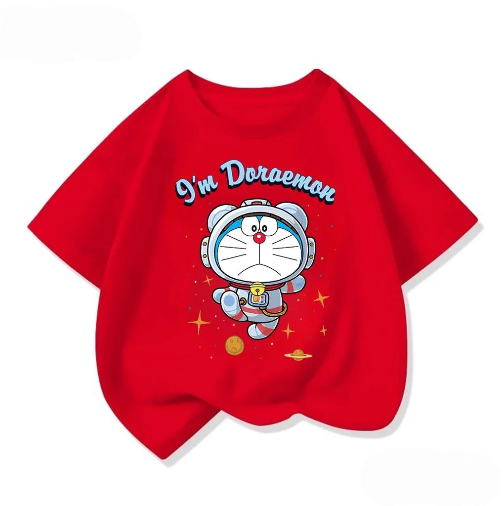 Summer Children Crew Neck T Shirt Fashion Cartoon Print Cute Street Style Tops Doraemon Boys Girls Outfit 314Y