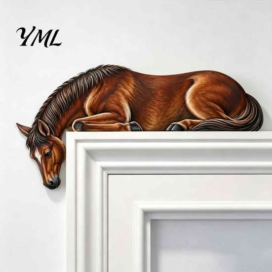 Wild Aesthetic Wall Hanging Western Horse Wooden Door Topper Decor, 2D Printed Rustic Frame Vintage Interior Wood Craft Ornament, Top Shelf Decoration