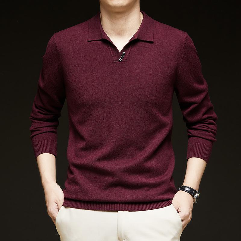 Men'S T-Shirt Spot Lapel Non-Ironing Long-Sleeved Polo Shirt, Business Men'S Knitted Sweater