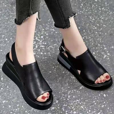 Mode 2024 Plus 42 Damen Keilsandalen PU-Leder High Heels Sommer Büro Dame Plateau-Sandalen Schuhe Frau Sandalen Offene Zehenschuhe