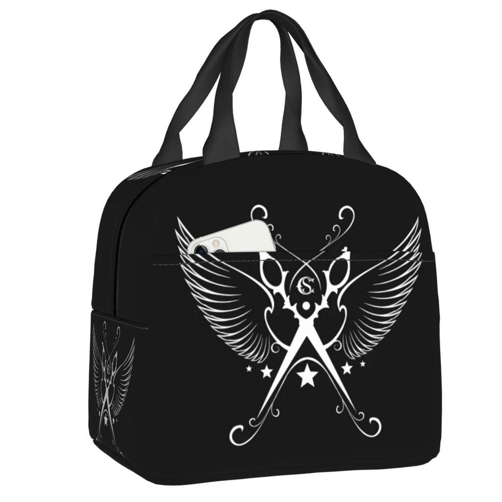 Custom Hairdresser Angel Cutting Insulated Lunch Bag for Women Waterproof Barber Hairstylist Thermal Cooler Bento Box Travel