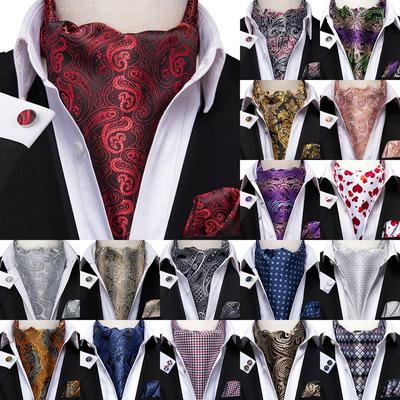 4 Pcs/ Set Stylish Mens Ascot Tie Set Silk Cravat Pocket Square Cufflinks Paisley Pattern