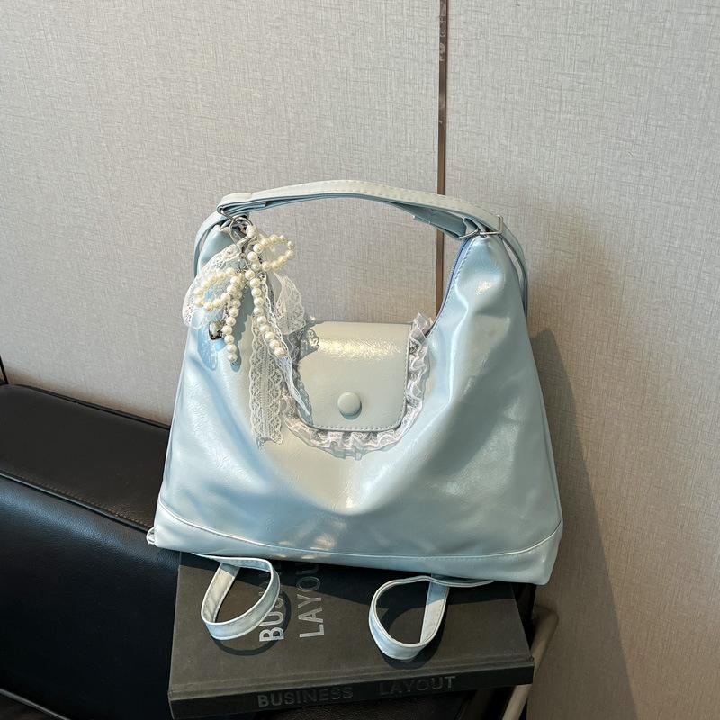 

Korean version of large-capacity bag women s 2025 new one-shoulder armpit bag cute ins lace one pack multi-back backpack single bag синий