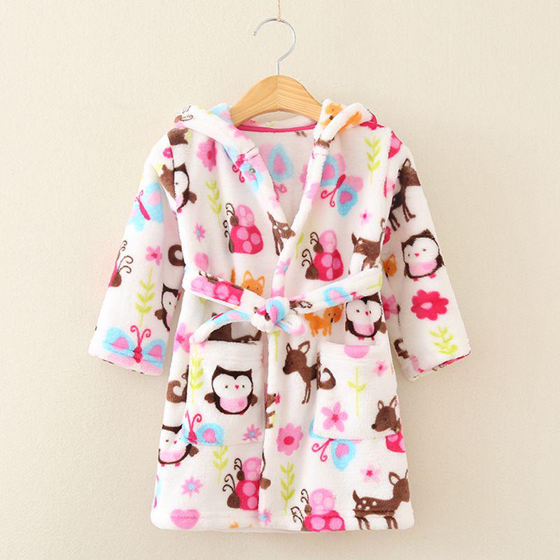 "Kids' Cartoon Flannel Bathrobe Pajamas - Spring/Winter"