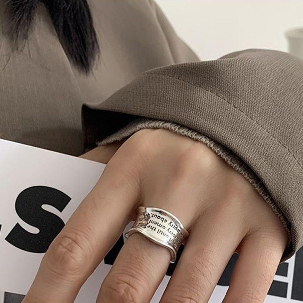 Ring Letters Carving Niche Design Fashion Jewelry Women Opening Ring Vintage Ring Korean Style Ring