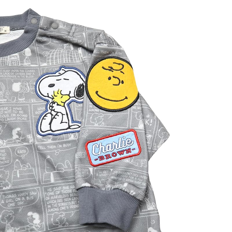 Snoopy sweatshirt, fleece lining, with patch, charcoal, size 120