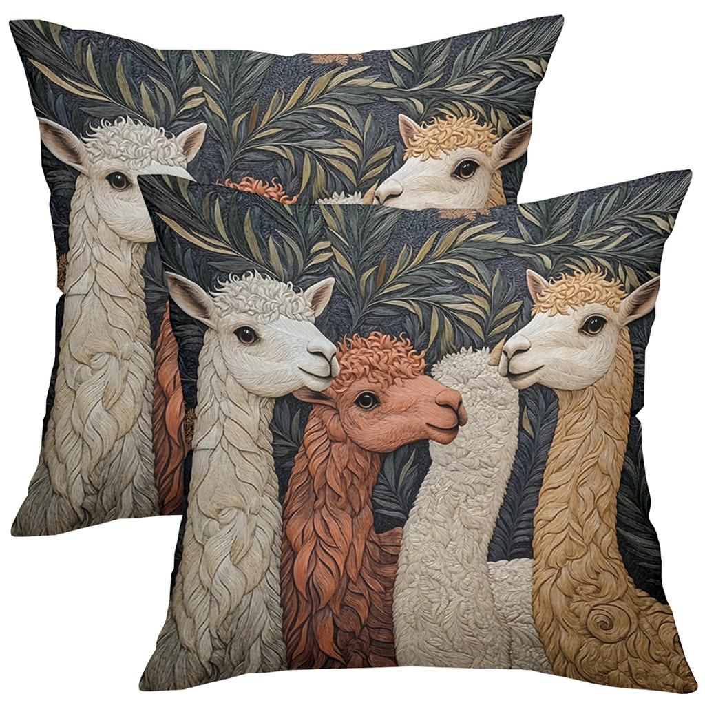 2D Flat Printing Cute Llama Pattern 2D Flat Printing Cushion Cover Polyester Pillowcase Sofa Decorative Cushion Cover