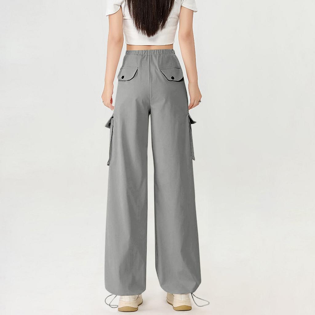 Women's Summer Thin Loose Straight Leg Pants With Multiple Pockets High Waist And Wide Legs Quick Drying Sports Pants (Regular Style)