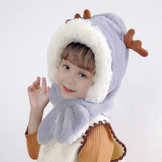 Children Hat With Scarf Design Antler Decoration Thickened Warm Plush Winter Hat