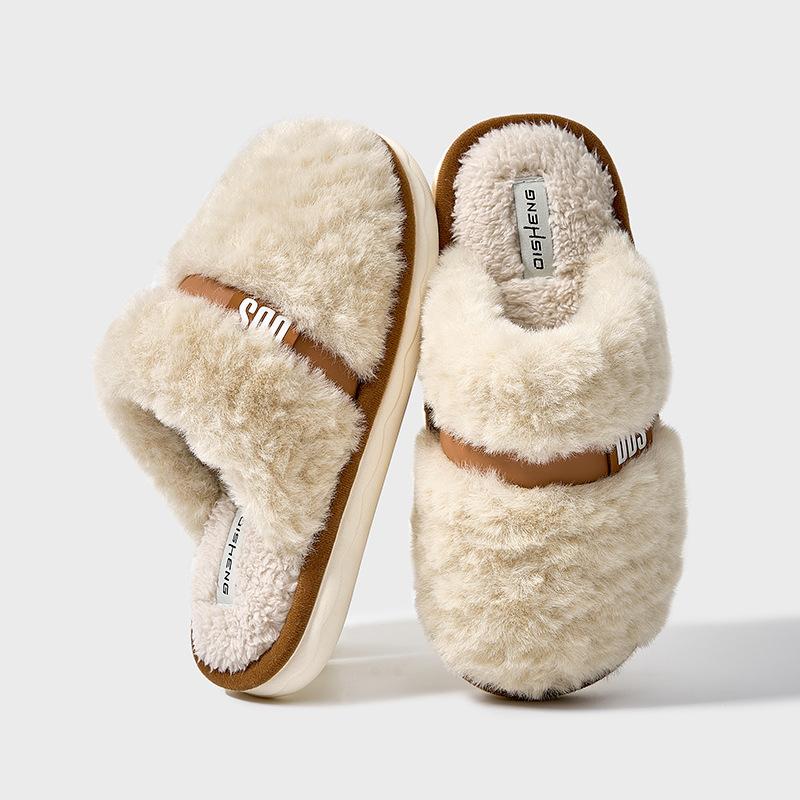 Autumn and Winter Cotton Slippers Couple Indoor Home Simple and Comfortable Non-slip Warm Soft Velvet Cotton Mop Men and Women
