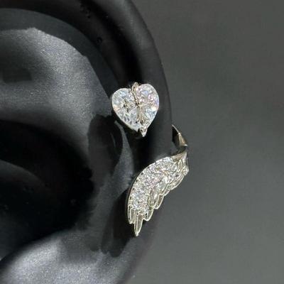 1Pcs Sweet Cool Wing Ear Bone Nail For Women  Shiny Zircon Cross Heart Stud Earrings Body Piercing Accessories