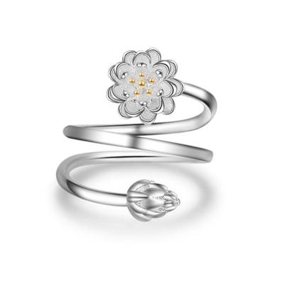 New Fashion Exquisite 925 Sterling Silver Jewelry Personality Double Lotus Fresh Flower Hypoallergenic Opening Rings Xzr033