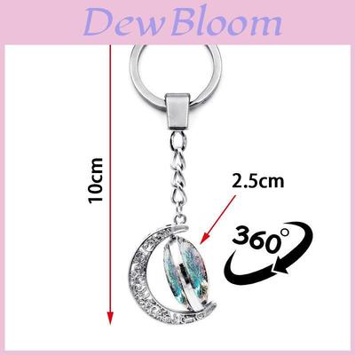 Tree Of Life Pattern Double-sided Rotating Moon Pendant Keychain Metal Key Ring Creative Small Gift Zinc Alloy