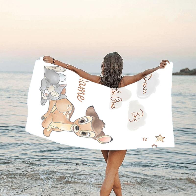 1pc Bambi2 Beach Towel with Custom Name, Beach/Swimming/Bath/Picnic/Camping Towel, Suitable for Seaside Beaches
