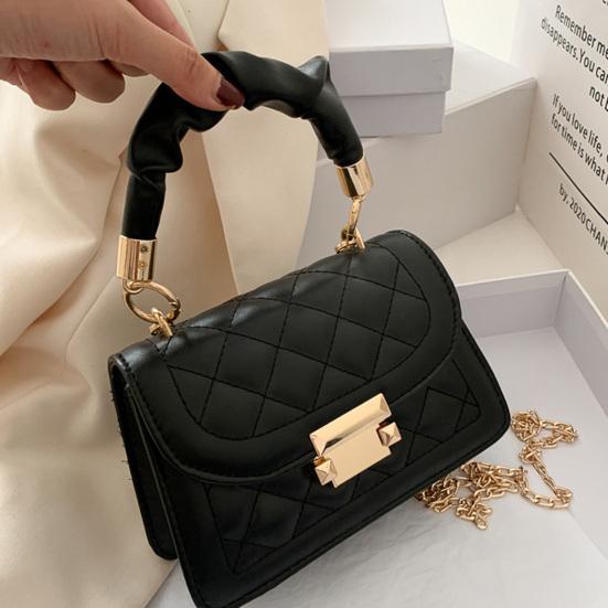 Yousheng Women Quilted Diamond Pattern Shoulder Bag Stylish Top Handle Bag with Chain Strap Stylish Crossbody Bag Solid Color Handbag for Commuting