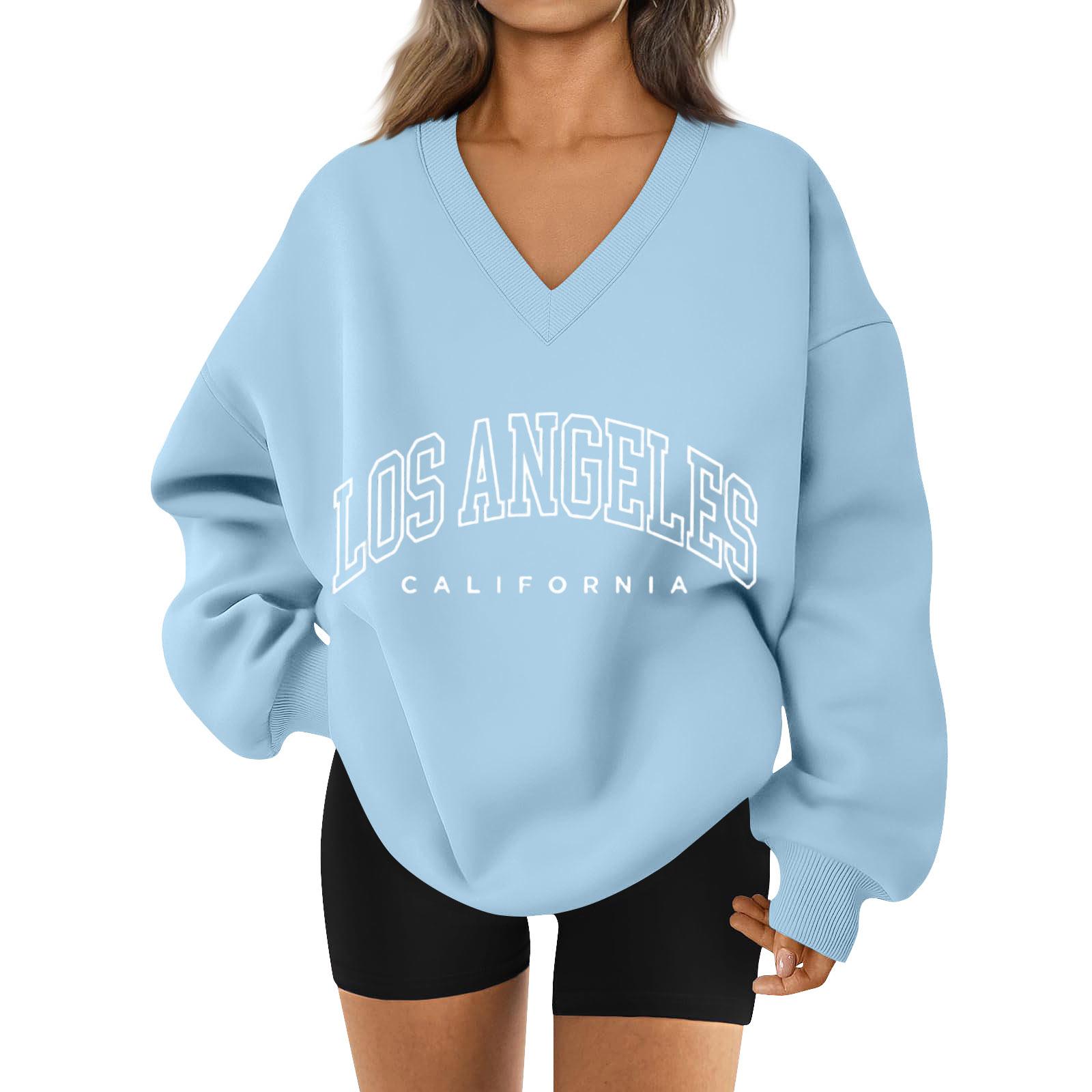 

Women s Loose And Comfortable Letter V-neck Sportswear Long-sleeved Sweatshirt Daily Matching Clothes XXL