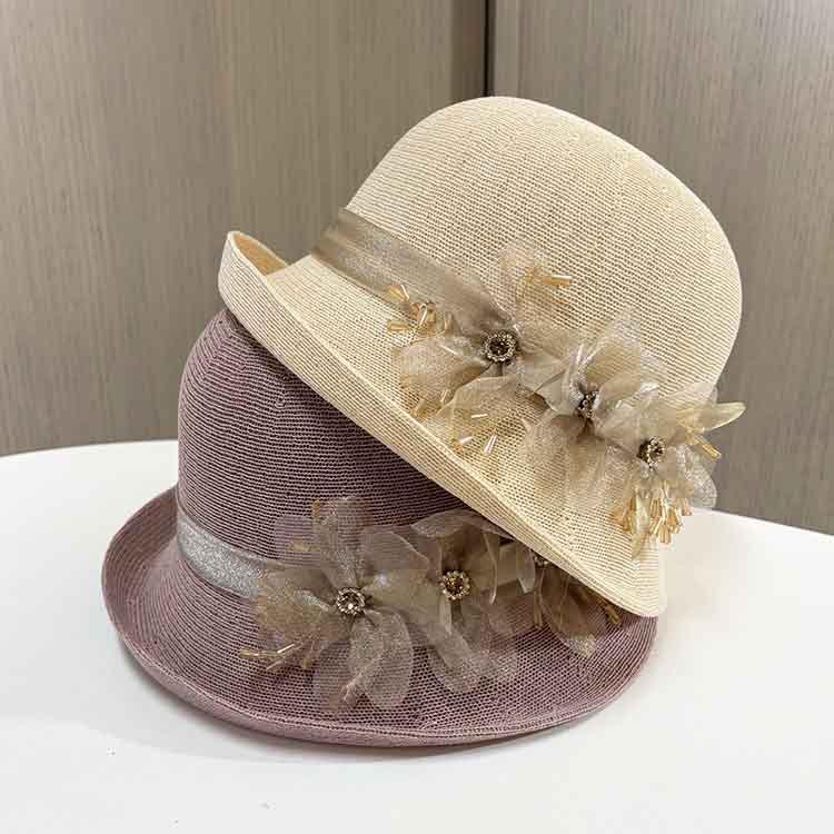 

Spring And Summer Thin Versatile Fashion Foreign Style Fashion Hat Flower Breathable Knitted Basin Hat Women S Travel Sunscreen Visor M（56-58cm） чорний