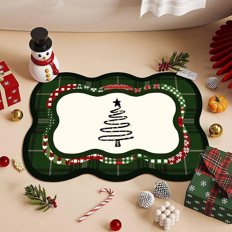 Christmas Winter Crystal Velvet Living Room and Bedroom Slippery Floor Rug, Bathroom Entrance Floor Mat, Home Decoration