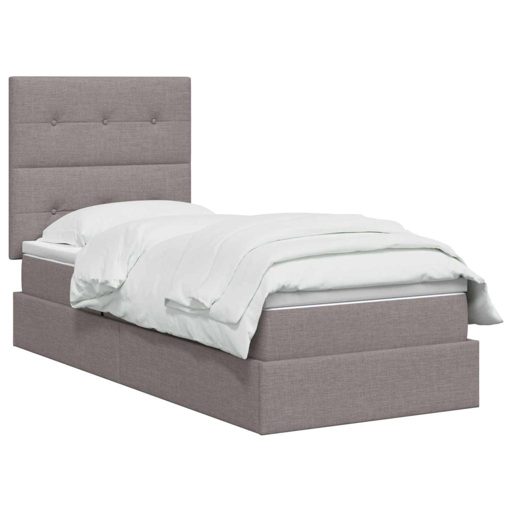 LED Storage Bed with Mattress Taupe 100 X 200 Cm Fabric