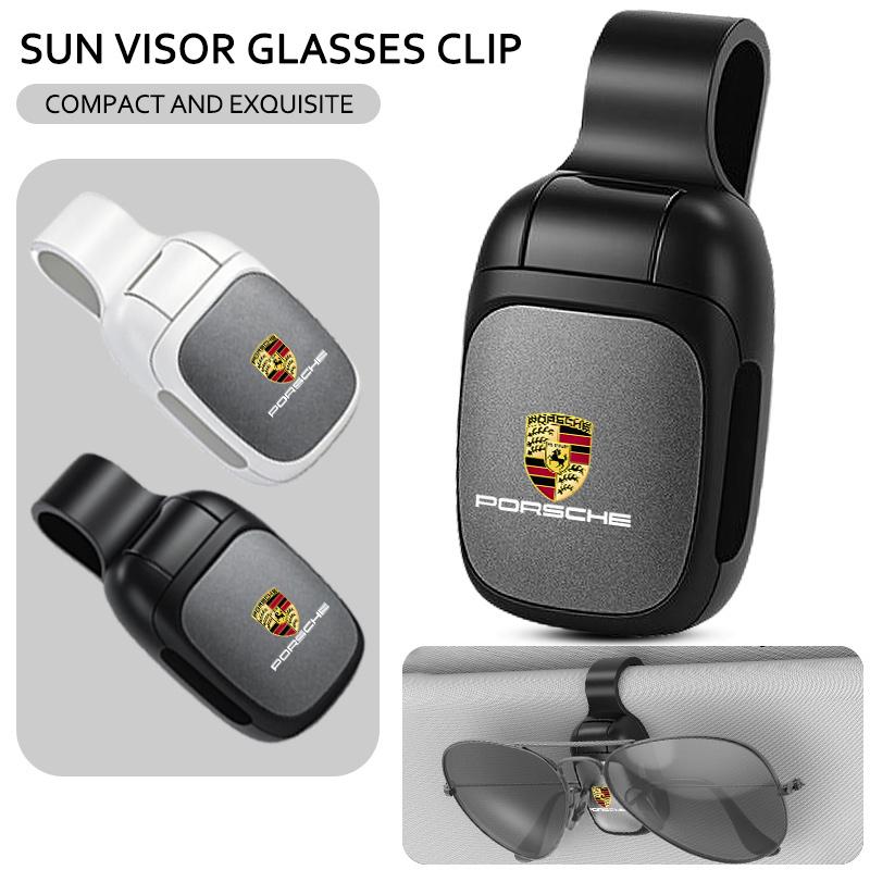AIHQR1 Car Sun Visor Glasses Holder Sunglasses Case Eyeglasses Clip For Porsche Cayenne Panamera Macan Boxster Cayman 718 911 Sticker