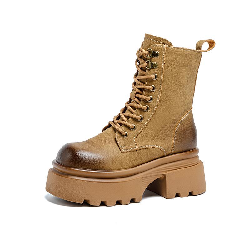 Thick-soled Martin Boots Women's Autumn and Winter New Versatile Polished Boots Heightened Thick-heeled Locomotive Short Boots