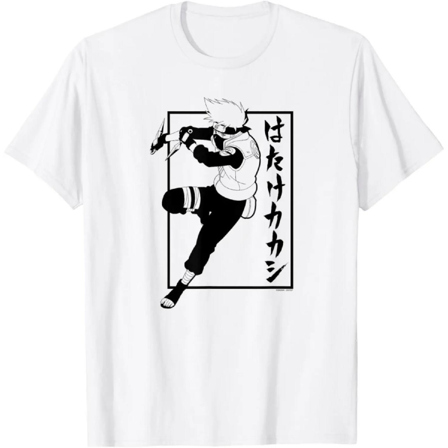 Original Miniso X Naruto Shippuden Kakashi with Vertical Kanji T-Shirt by Unicorn S