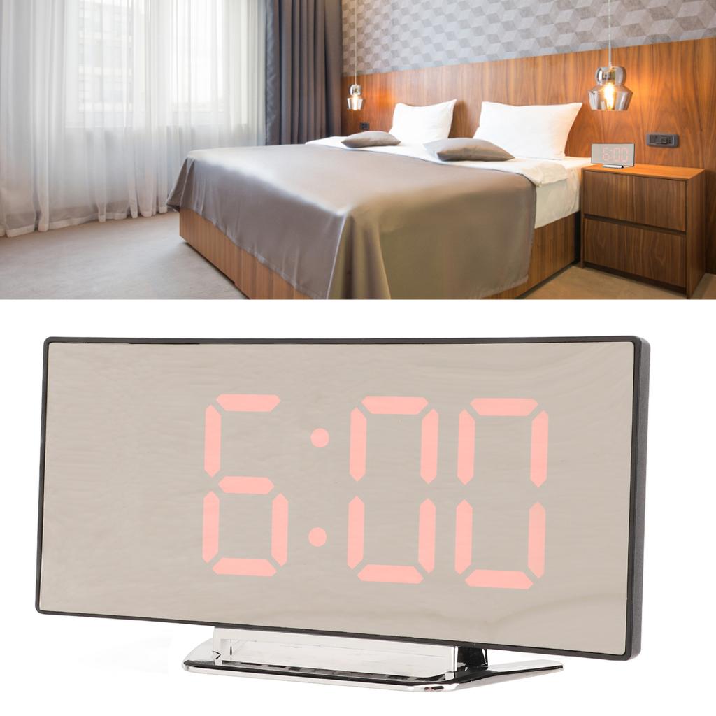 Mirror Digital Alarm Clock Temperature Display LED Curved Mirror Digital Electronic Clock for Home Bedroom Decor