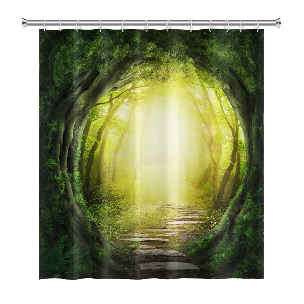 Natural Scenery Forest Shower Curtain Summer Jungle Tree Sunlight Landscape Bathroom Curtain Home Decor Waterproof Bath Curtain