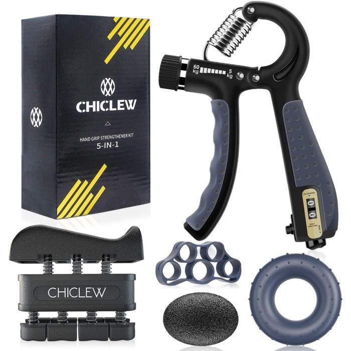 Kit Musculation Main CHICLEW - 5 Exerciseurs - Résistance 5-60kg - Ergonomique - Compact et Transportable