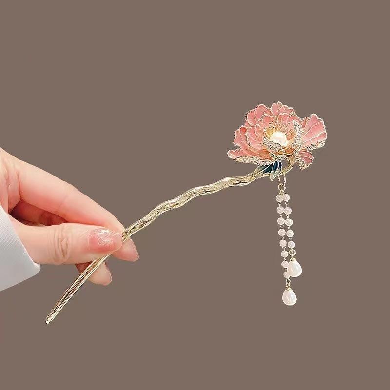 Exquisite and Elegant Tassel Peony High-end Women's Alloy Hair Clip Antique Hanfu Qipao Horsehead Skirt Chinese Style Headwear