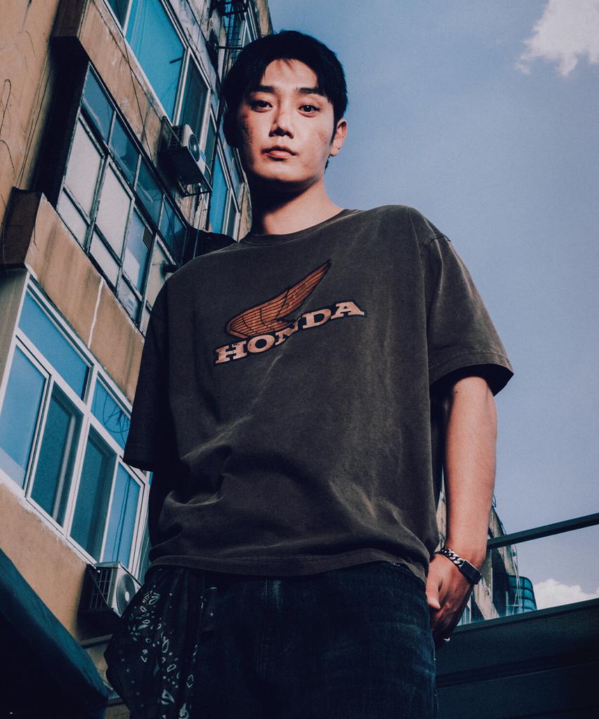 PHYPS MOTORCYCLE Pigment Old Logo Single Half T-Shirts Brown