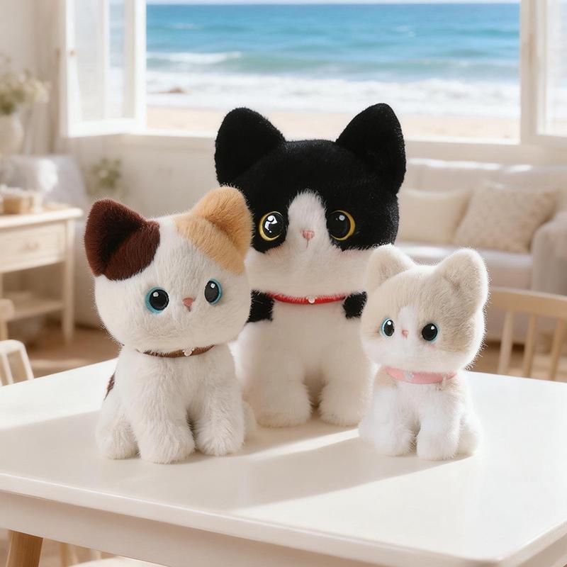 Cute Sitting Pose Kitten Plush Toys Soft Fluffy Cartoon Pet Cat Doll Lovely Office Desktop Decor Funny Gift To Family
