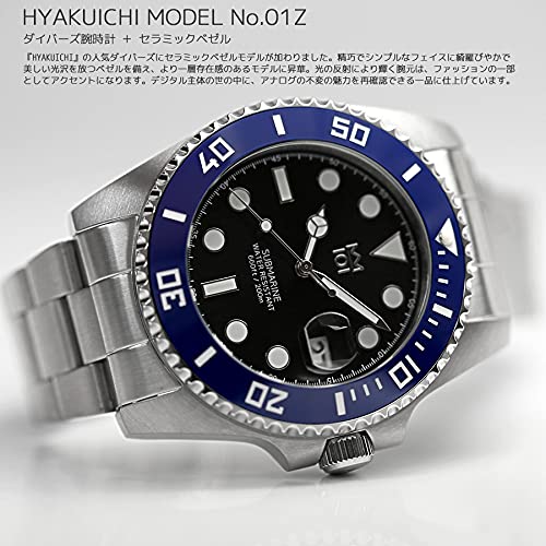 [HYAKUICHI 101] No.1Z Hyakuichi 20 ATM Water Resistant Diver's Watch with Ceramic Bezel (Blue X Black)