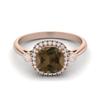 7mm Cushion Smoky Quartz 925 Sterling Silver Rose Vermeil Solitaire Accents Women Anniversary Ring