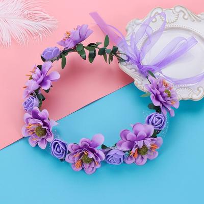 Props Wedding Accessories with Adjustable Ribbon Bridal Halo Headpiece Rose Flower Crown Bohemia Garland Girls Floral Wreath