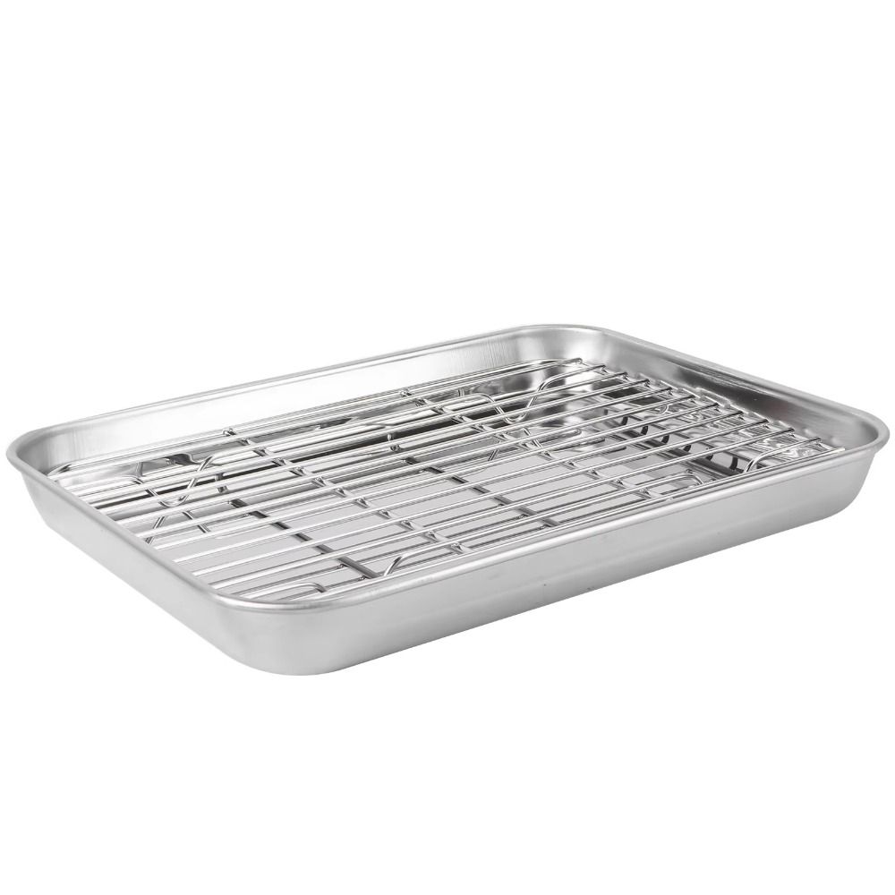 Stainless Steel Food Cooling Tray Food-Grade Draining Oil Pan Baking Pan with Rack  Oven Use