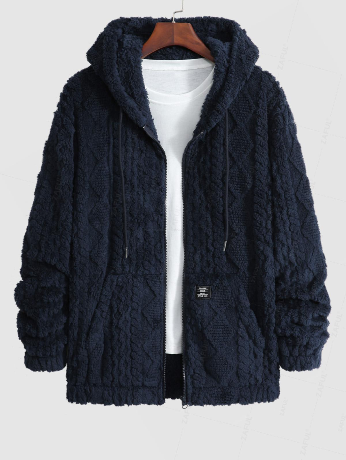 

Мужская жаккардовая куртка с текстурным патчем, карманами из пушистого флиса, застежкой-молнией и капюшоном XXL синий/глубокий