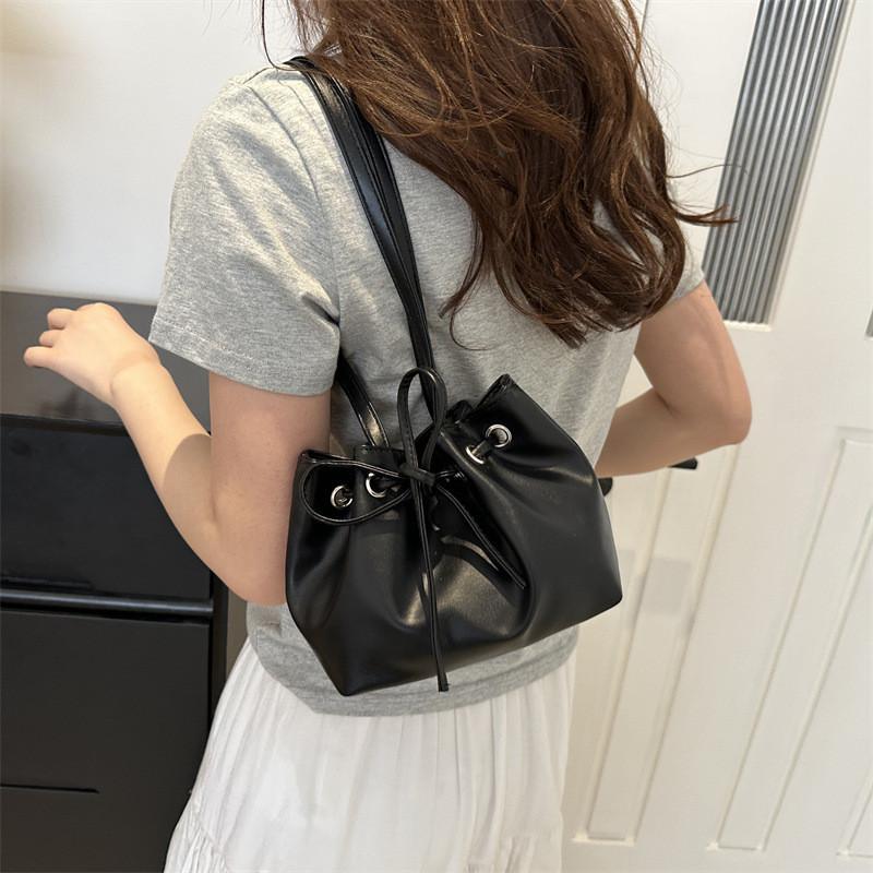 Stylish 2024 Women's Pu Leather Bucket Bag Trendy Single Shoulder Handbag With Bow
