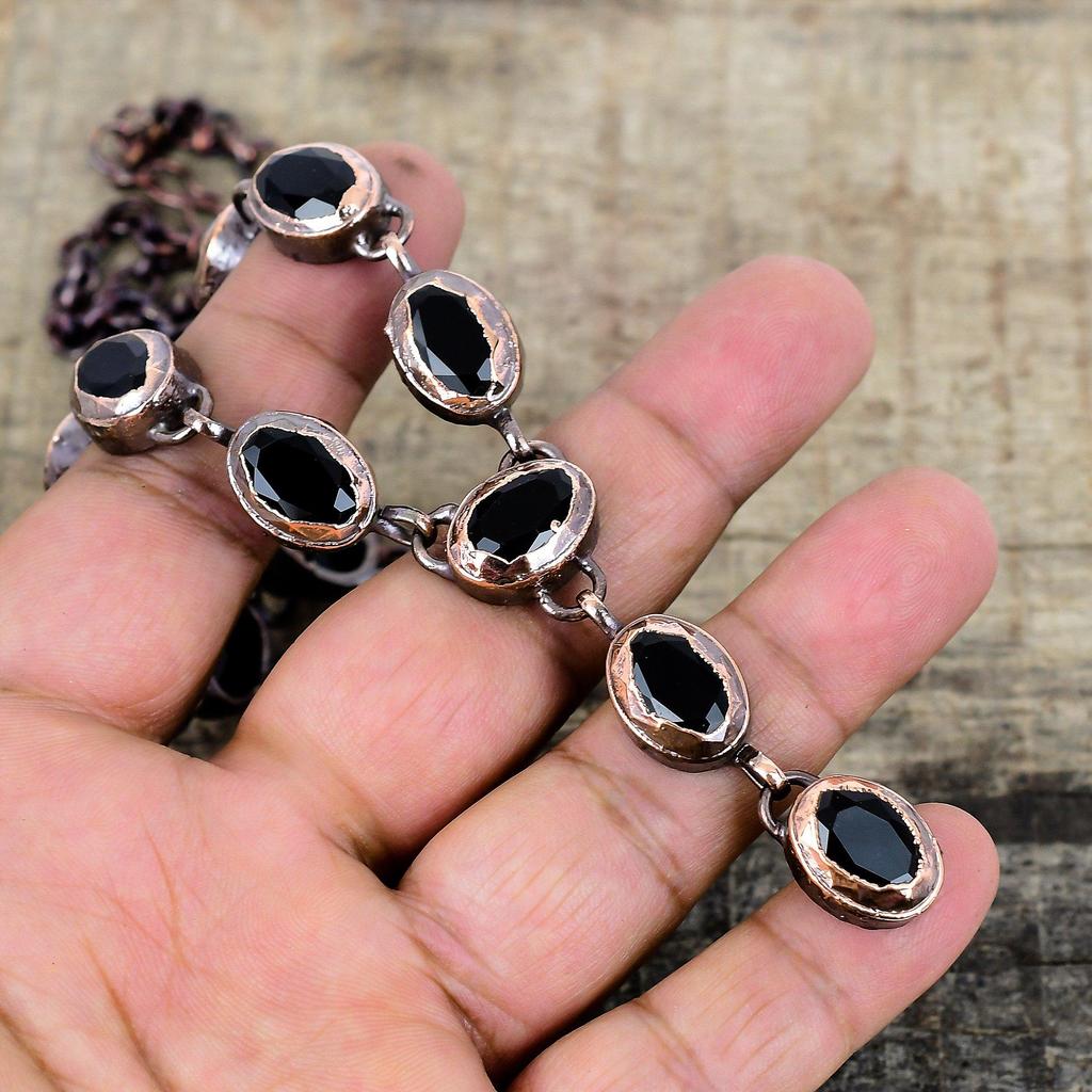 Collier en onyx noir facetté cuivre électroformé chaîne réglable collier pierre gemme bijoux en cuivre fait main collier pierre de naissance cadeau de mariage