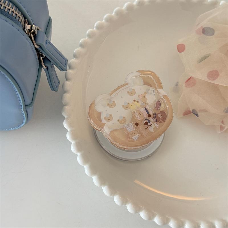 Blue plaid cute bear rocking music magnetic suction bracket for iphone11Promax iPhone 11 mobile phone case female