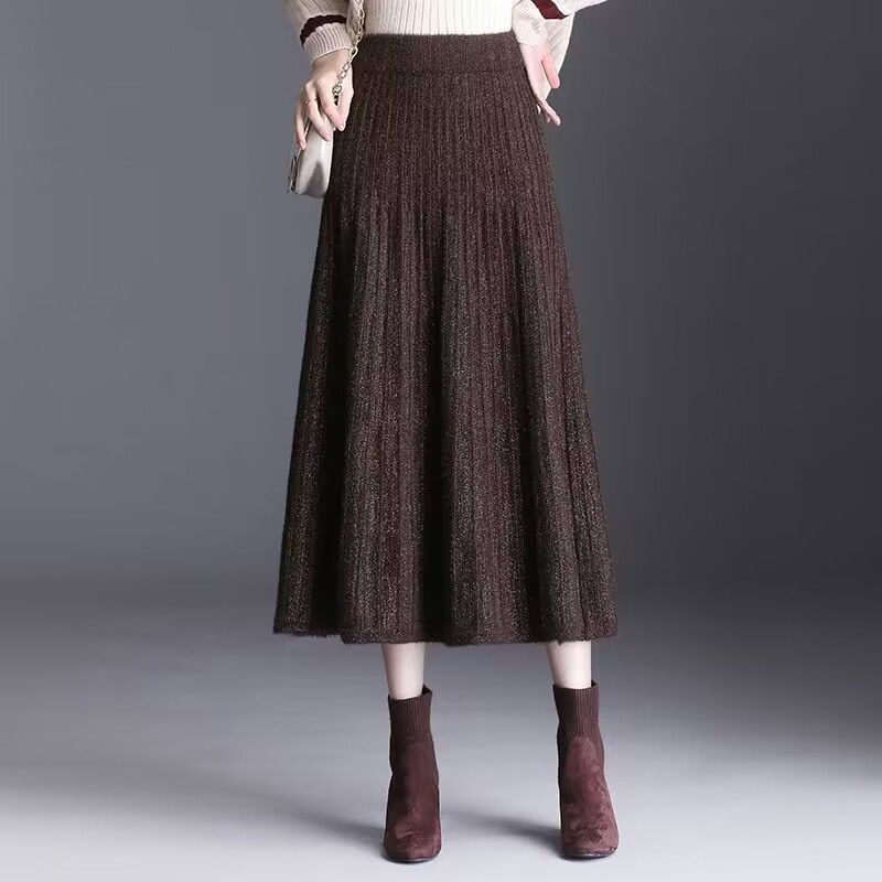 Winter Mink Knit Skirt Women Long A Line Sweater Skirts Thick and Warm