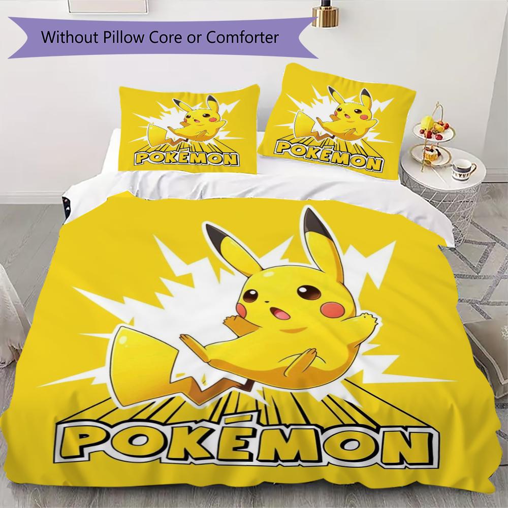 pokemon Pattern Bedding uilt Set uilt Cover Pillowcase Home Decoration Birthday Gift (1 * duvet cover + 2 * pillowcase without core)