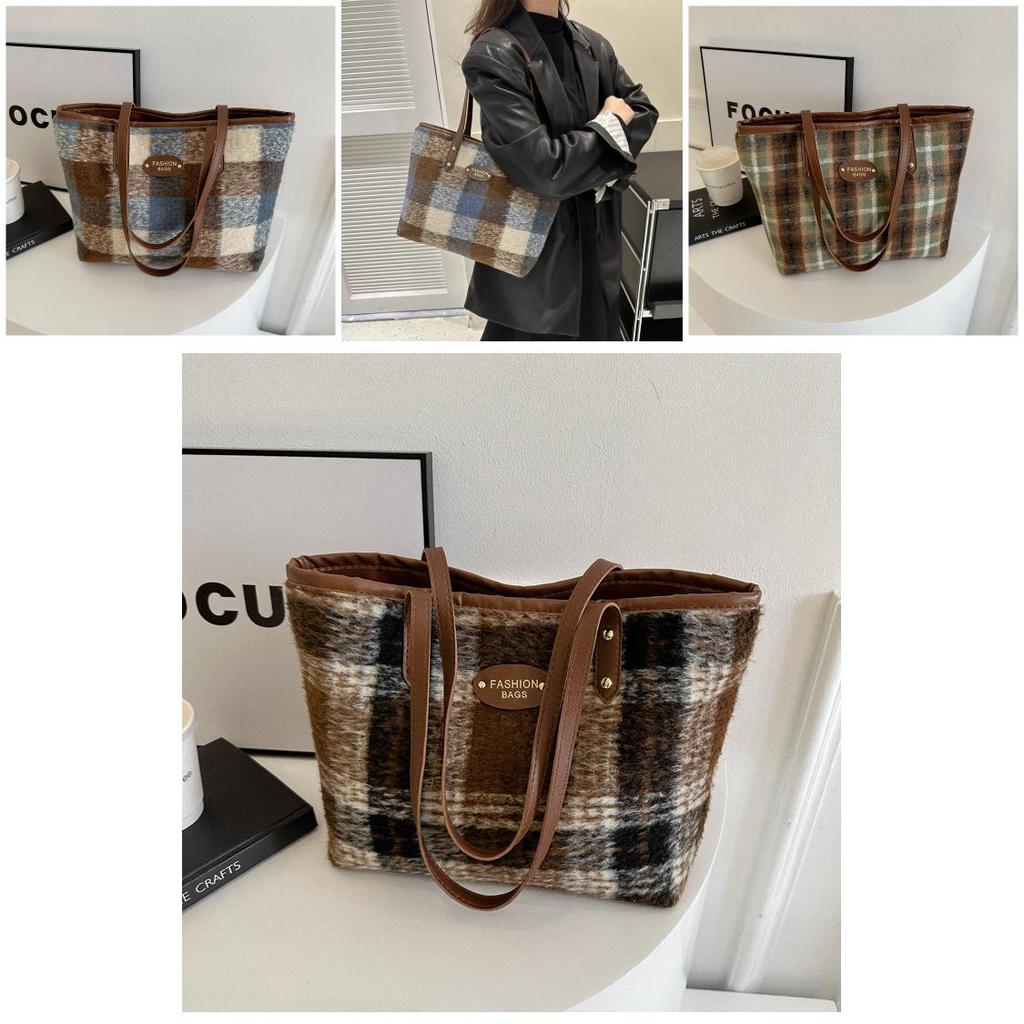 Large Capacity Stylish Plaid Single Shoulder Tote Bag For Women In 2023 Winter