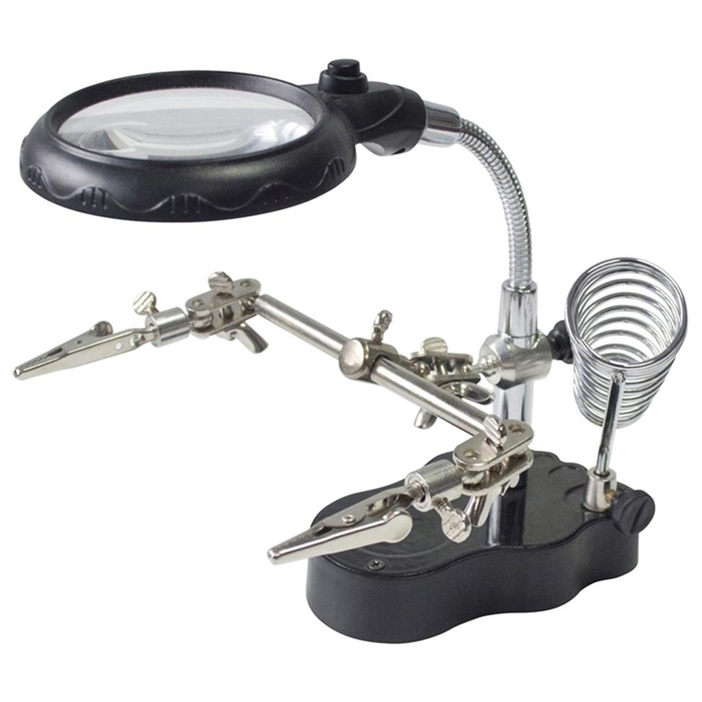 Soldering Iron Stand, LED Magnifying Glass with Light on Stand Clamp Arm for Jewelry Repairs Crafts Black