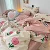 Three-piece Set Korean Girl Heart Cute Rabbit Berry Four-piece Set Simple Checkerboard Bed Sheet Blue Quilt Cover
